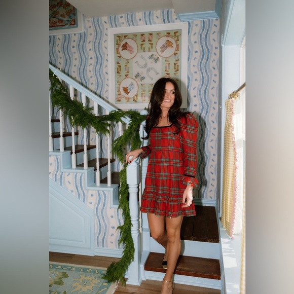 Pink City Prints NWT Tuckernuck Ruby Red Tartan Evelyn Mini Dress Medium Holiday - Picture 1 of 9